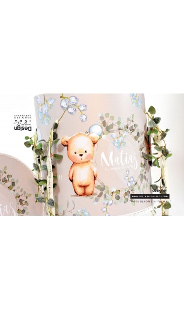 Trusou de botez personalizat prin brodare, cu ursuleti si frunze de eucalipt, Little Bear 17